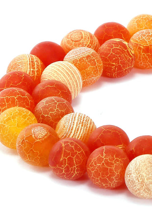 MJDCB Natural Orange Frosted Agate Round Stone Beads for Jewelry Making DIY Bracelets Necklaces (8mm)
