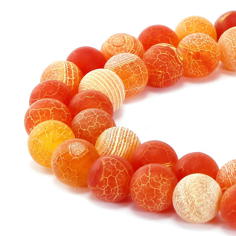 MJDCB Natural Orange Frosted Agate Round Stone Beads for Jewelry Making DIY Bracelets Necklaces (8mm)
