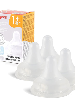 Pigeon Silicone Nipple (S) with Latch-On Line, 1+ Months, 4 Counts | Natural Feel, Slow Flow