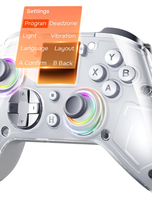 GUSGU G7 Wireless Gaming Controller with Interactive Screen, 1000Hz Polling Rate, Hall Joysticks & Triggers, 4 Programmable Buttons, Compatible with PC, Switch1, PS4, iOS, Android, Gray