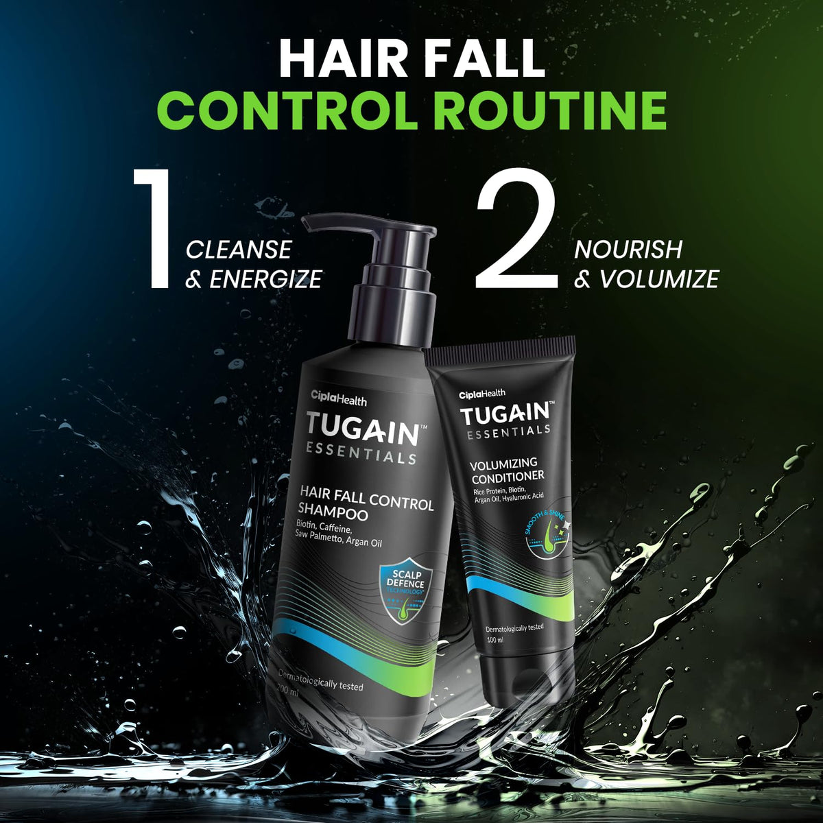 Tugain Essentials Volumizing Conditioner 100ML | With Rice Protein, Argan Oil, Biotin, Hyaluronic Acid | Boosts Volume, Locks moisture | Dermatologically tested | Sulphate & Paraben Free