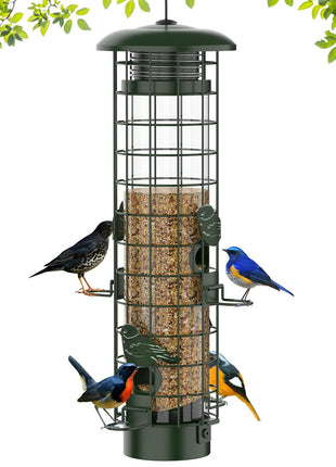 Squirrel Proof Bird Feeder,Metal Mesh Bird Feeders for Outdoors Hanging,Gravity Protection Squirrel Proof Wild Bird Feeders with Finch Cardinal Chickadee,3LB Large Capacity,Green