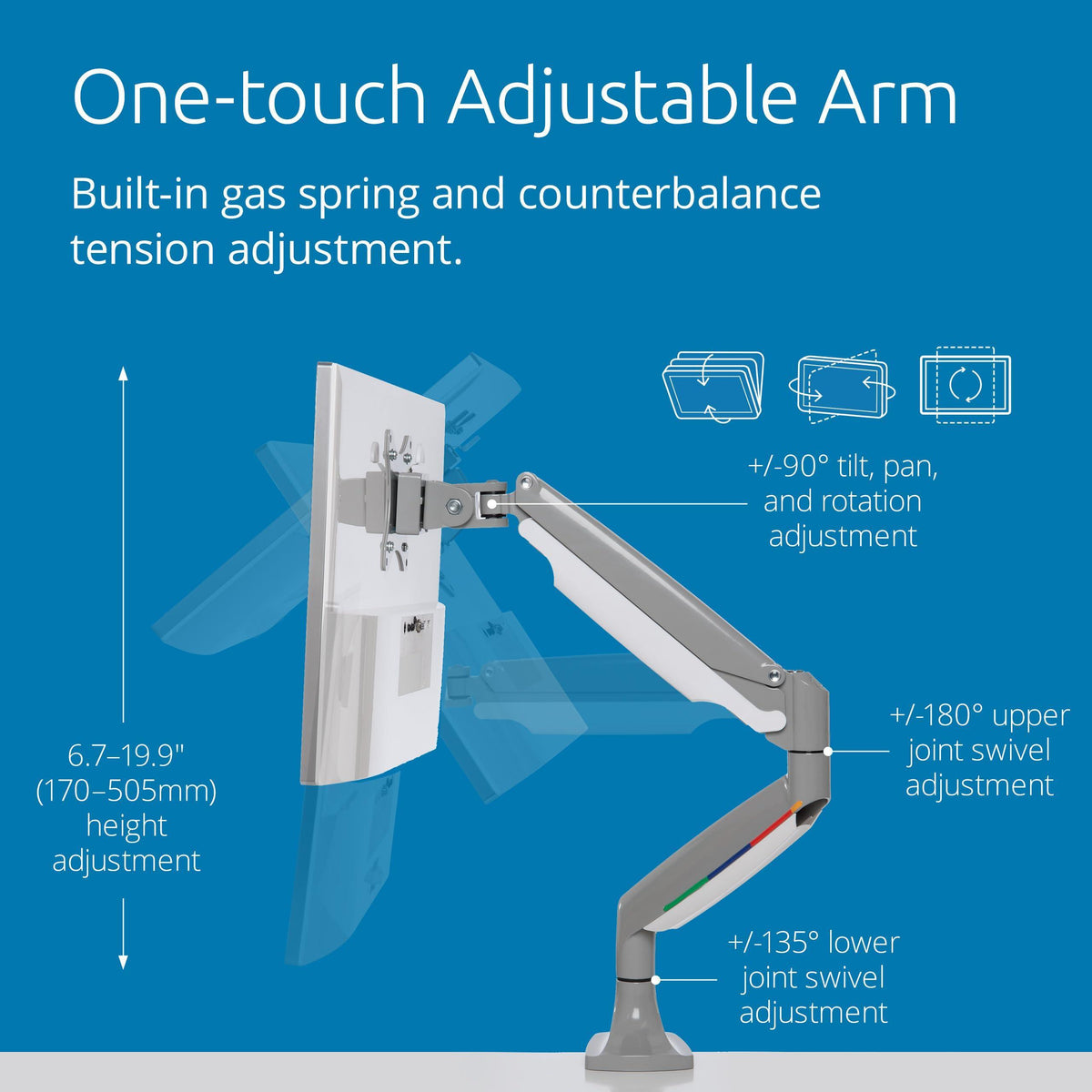 Kensington K55470WW Monitor Arm One Touch Height Adjustable, Single Monitor,White