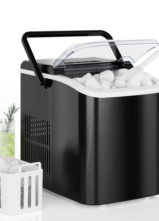 DUMOS Countertop Ice Maker with Handle, 26lbs/24H Portable Ice Machine, 9 Bullet Ice Cubes Ready in 6 Mins, Self-Cleaning, Quiet Compact Ice Maker for Home, Kitchen, RV, Camping, Black