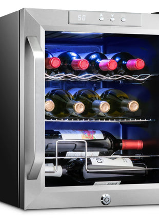 Ivation 12 Bottle Compressor Wine Cooler Refrigerator w/Lock | Large Freestanding Wine Cellar For Red, White, Champagne or Sparkling Wine | 41f-64f Digital Temperature Control Fridge Stainless Steel
