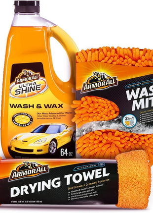 Armor All Car Wash Kit, Includes Car Wash Soap, Wash Mitt & Microfiber Towel (3 Piece Kit)