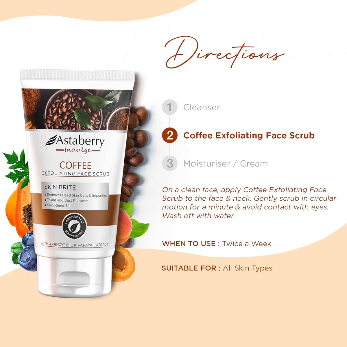 Astaberry Indulge Coffee Exfoliating Face Scrub for Smoothe Skin 100ml - Remove Dead skin cells and impurities, Toxic & dust remover and Smoothens skin