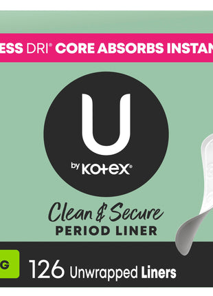 U by Kotex Panty Liners, Clean & Secure, Light Absorbency, Long Length, 126 Count (Packaging May Vary)