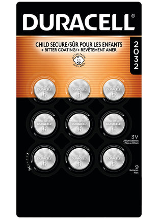 Duracell 2032 Lithium Battery, 9 Count, AirTag & Key Fob, CR2032 3V Cell