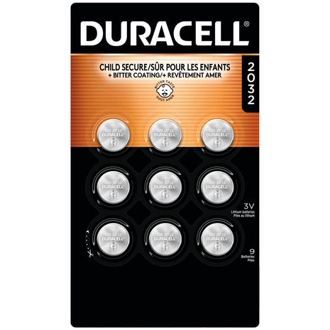 Duracell 2032 Lithium Battery, 9 Count, AirTag & Key Fob, CR2032 3V Cell