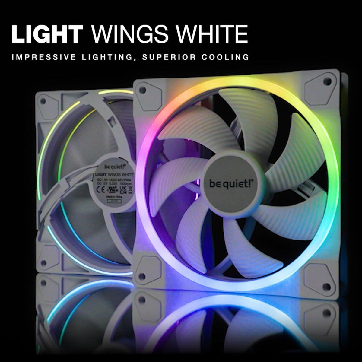 be quiet! Light Wings White 120mm PWM Triple Pack Premium ARGB Low Noise Cooling Fan | 4-Pin | BL100