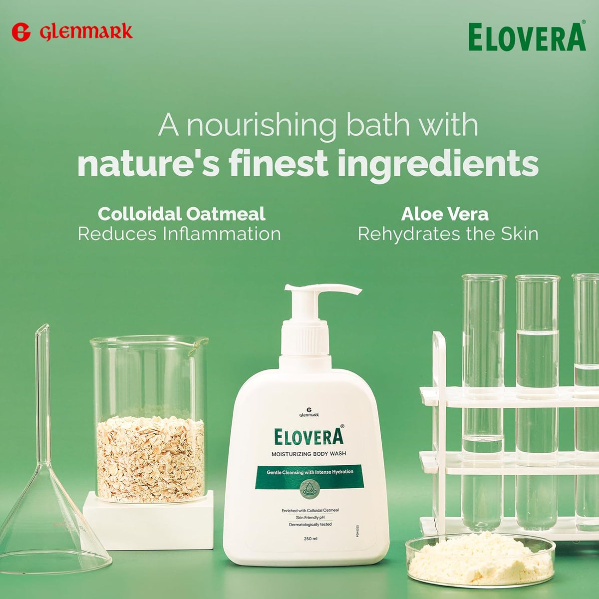 Elovera Body Wash Glenmark 250Ml, Enriched With Aloe Vera & Vitamin E, Intense Moisturising Formula I Hydrates And Makes The Skin Soft And Healthy I Lightens Skin Blemishes I Non-Greasy