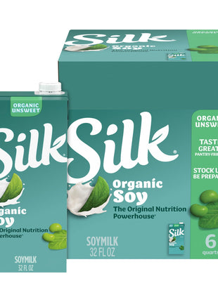 Silk Shelf-Stable Organic Soy Milk, Unsweetened, Dairy-Free, Vegan, Non-GMO Project Verified,32 Fl Oz(Pack of 6)