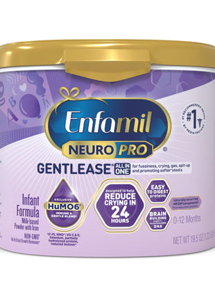 Enfamil NeuroPro Gentlease for easing Fussiness, Crying, Gas, Spit-up in 24 Hrs, Smaller Proteins for Easy Digestion, Brain Supporting DHA, Prebiotic Blend, HuMO6*, Baby Formula, Reusable Tub, 19.5 Oz
