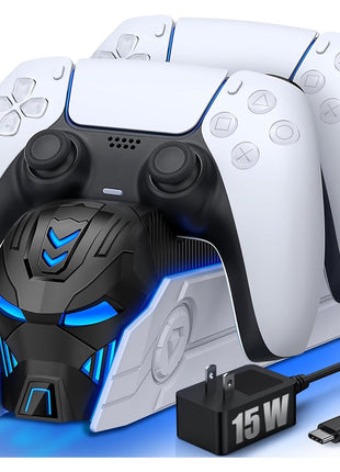 Upgraded for PS5 Controller Charger with Fast Charging AC Adapter, Dual Controller Charging Station Stand for PlayStation 5, Faceplates for PlayStation 4