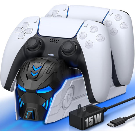 Upgraded for PS5 Controller Charger with Fast Charging AC Adapter, Dual Controller Charging Station Stand for PlayStation 5, Faceplates for PlayStation 4