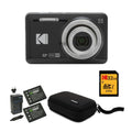 Kodak PIXPRO Friendly Zoom FZ55 Digital Camera (Black) Bundle with 32GB SD Card, Camera Case, and Battery Travel Charger (4 Items)