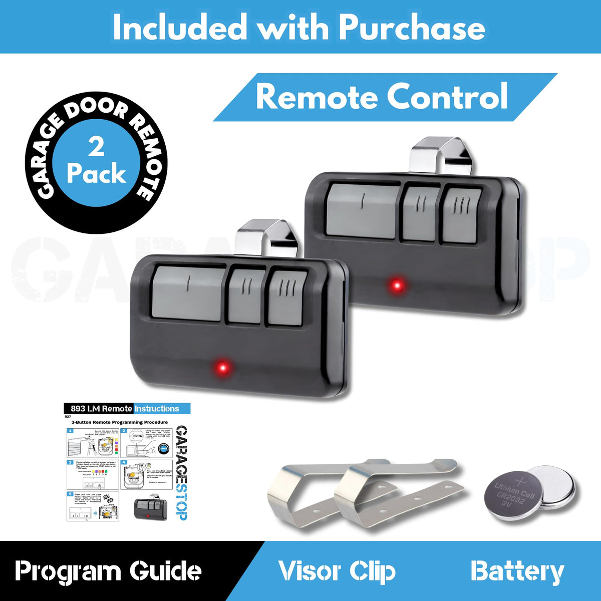 2X for LiftMaster Chamberlain Craftsman Garage Door Opener Remote Replacement, 893LM 893Max 3-Button, Extra Long-Range