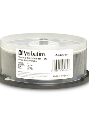 Verbatim Bd-R DL 50GB 6X Datalifeplus White Thermal Printable, Hub Printable - 25Pk Spindle