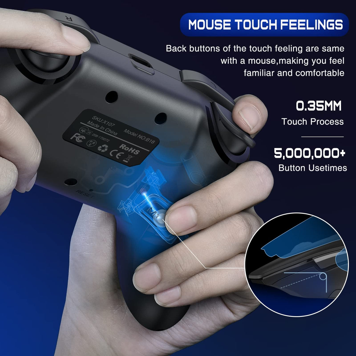 Wireless Switch Controller for Nintendo Switch/Switch 2/Lite/OLED Controller, Switch Controller with a Mouse Touch Feeling on Back Buttons, Extra Switch Pro Controller with Wake-up,Programmable, Turbo Function