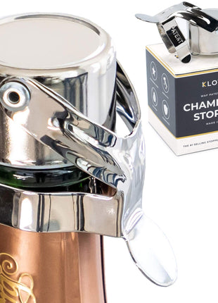 Champagne Stoppers - WAF Patented Seal - Made in Italy | Fits 750ml Bottles, No Pressure Pump Needed, Keeps Bubbles Fresh 3-5 Days, BPA Free, Easy-Lock Stainless Steel Clip