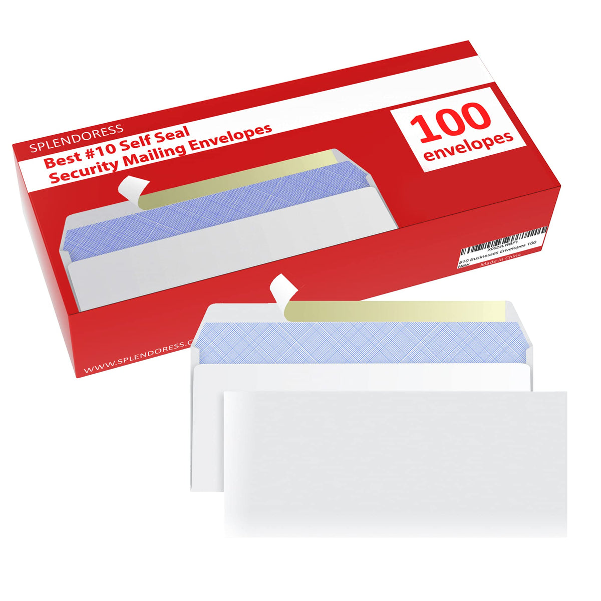 #10 Envelopes Letter Size Self Seal | 100 Business Mailing Security Peel and Sealing Envelope | 100% Tinted | no 10 White Windowless Legal Regular Plain Envelops Pack | 4-1/8 x 9-1/2 Inches | 24 LB