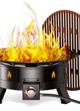 Ciays Large Propane Fire Pit 19 Inch, Gas Fire Pit with Grill Grate, Folding Legs, Hose Hooks, Propane Tank Holder, Cover & Carry Strap, Portable Outdoor Fire Pit for Camping, 58,000 BTU