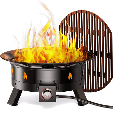 Ciays Large Propane Fire Pit 19 Inch, Gas Fire Pit with Grill Grate, Folding Legs, Hose Hooks, Propane Tank Holder, Cover & Carry Strap, Portable Outdoor Fire Pit for Camping, 58,000 BTU