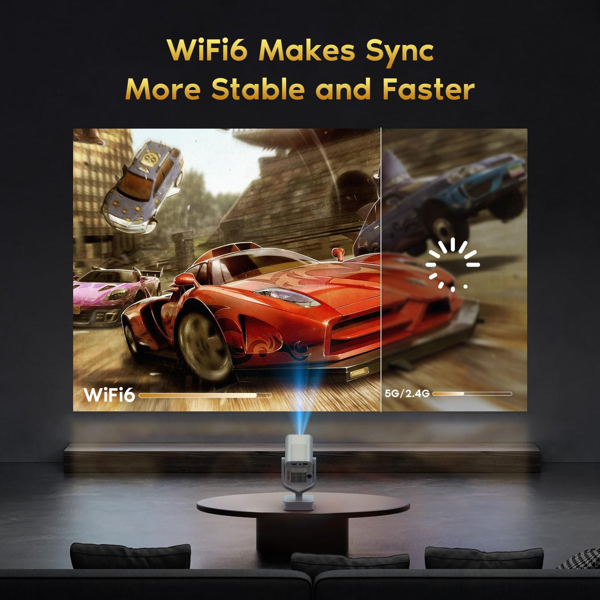 Mini Portable Projector with WiFi 6 and Bluetooth 5.2, 1080P 4K Support, 200 ANSI Lumens, Electric Focus &Auto Keystone 270° Rotatable Movie Wireless Projector for Phone, Compatible with TV Stick/HDMI
