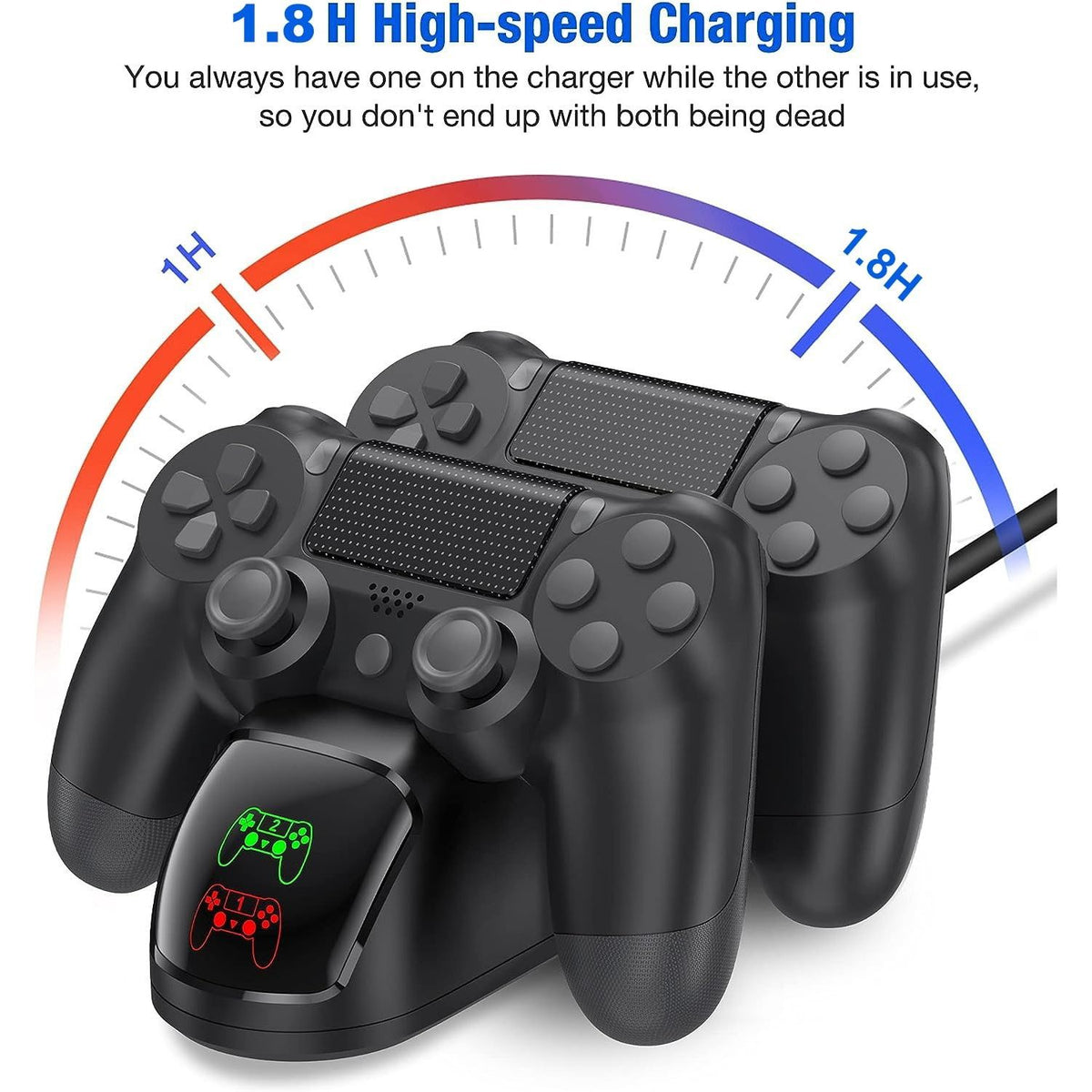 PS4 Controller Charger Dock Station with Charging Cable,1.8Hrs Fast Charge PS4 Remote Charging Station, Replacement for PlayStation 4 Controller Charger, for PlayStation 4 Games