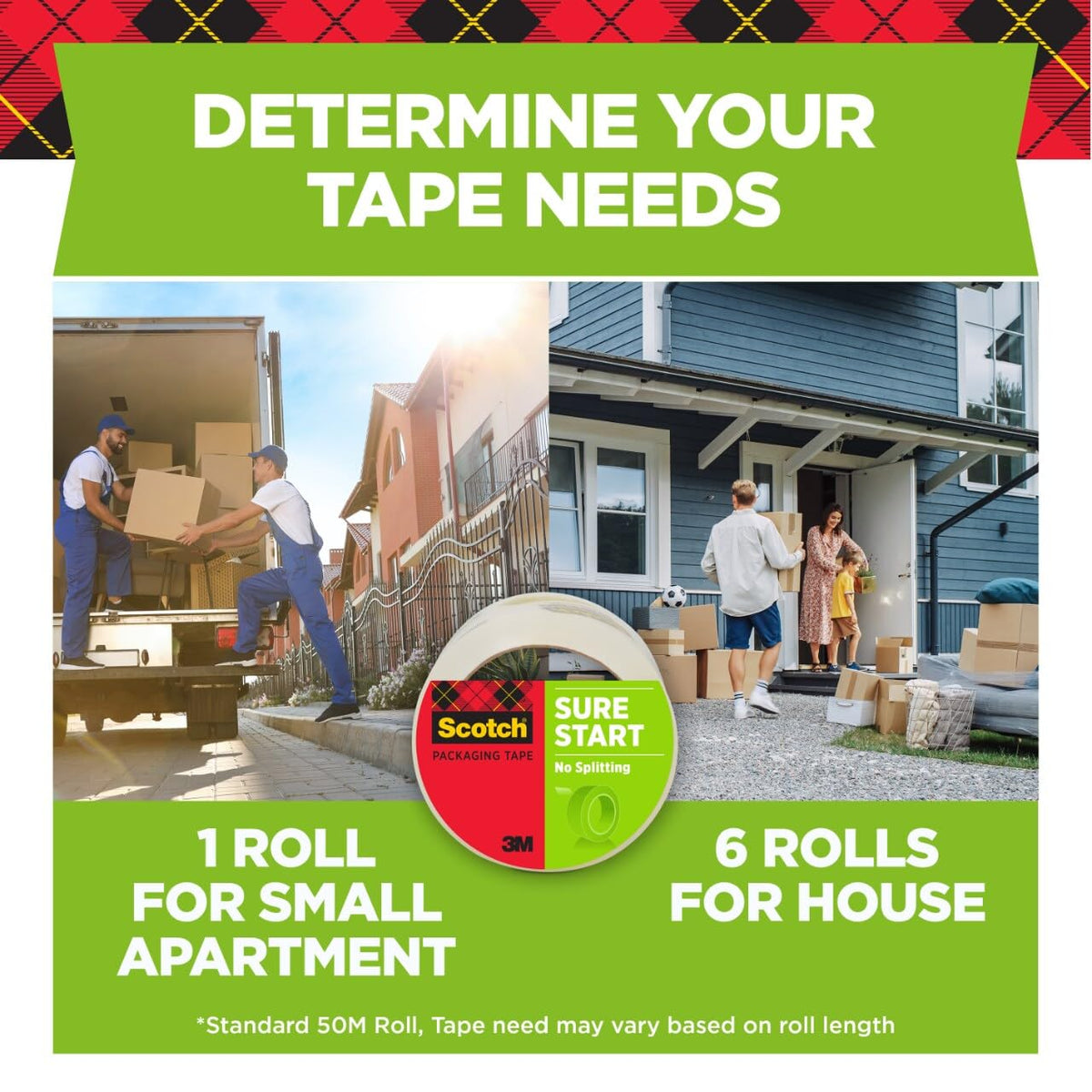 Scotch Sure Start Shipping Packaging Tape, 1.88" x 54.6 yd, Designed for Packing, Shipping and Mailing, Quiet Unwind, No Splitting or Tearing, 3" Core, Clear, 1 Roll (345)