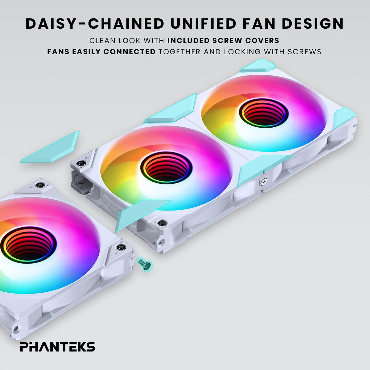 Phanteks M25-140 Gen2, 140mm ARGB High Performance Cooling Fans, Daisy-Chain Unified Fan Frame, Infinity Mirror hub, Single Cable Connection, White