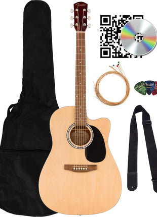 Fender Dreadnought Acoustic Electric Guitar   Natural Bundle with Gig Bag, Strap, Strings, Picks, and Austin Bazaar Instructional DVD