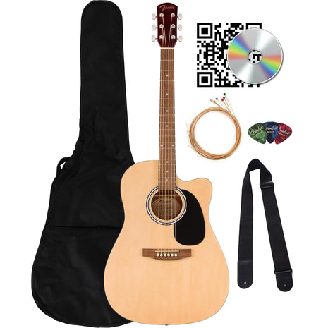 Fender Dreadnought Acoustic Electric Guitar   Natural Bundle with Gig Bag, Strap, Strings, Picks, and Austin Bazaar Instructional DVD