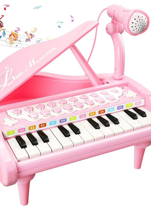 Love&Mini Pink Piano Toys for 1+Years Old Girls First Birthday Gifts Toddler Piano Music Toy Instruments with 24 Keys and Microphone
