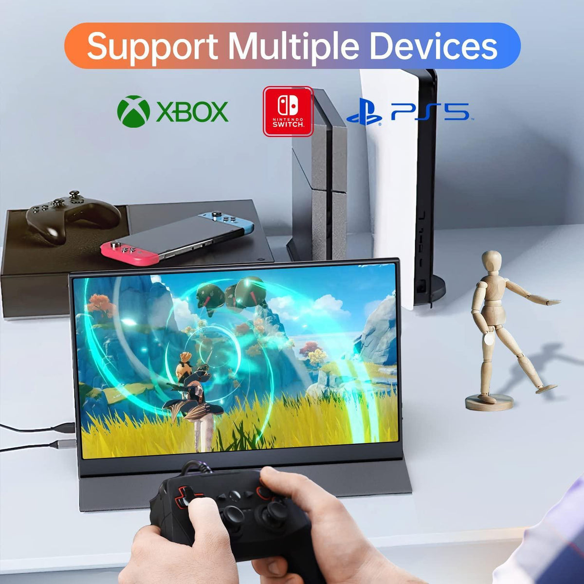 ForHelp 15.6inch Portable Monitor,1080P USB-C HDMI Second External Monitor for Laptop,PC,Mac Phone,PS,Xbox,Swich,IPS Ultra-Thin Zero Frame Gaming Display/Premium Smart Cover