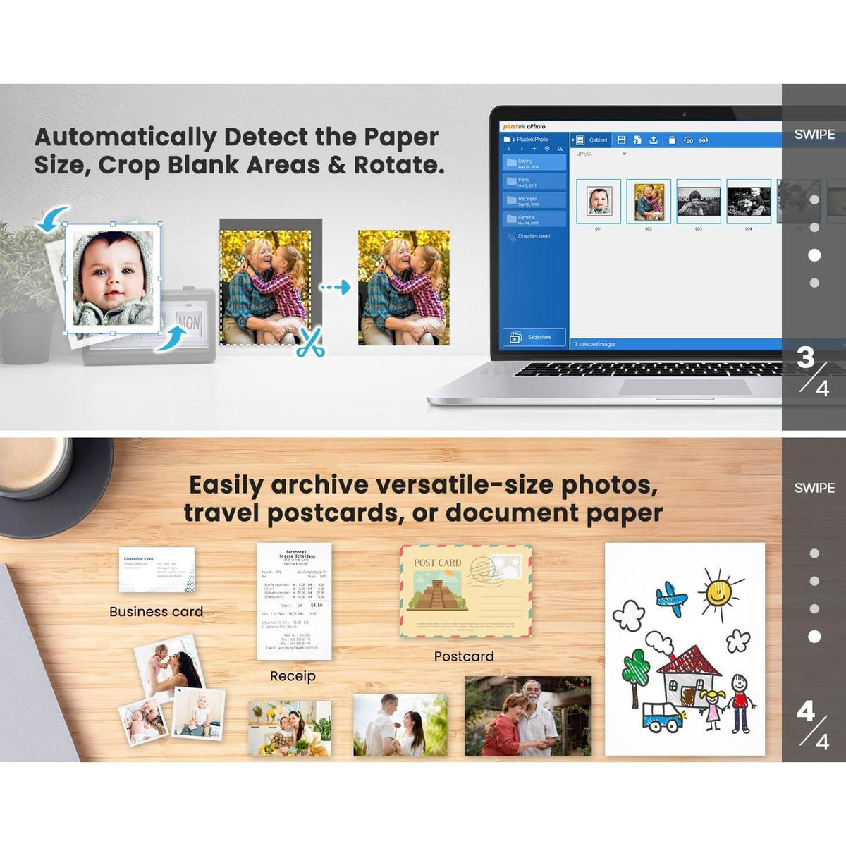 Plustek Photo Scanner ePhoto Z300, Scans 4x6 inch Photos in 2 Seconds, Auto crop and deskew with CCD Sensor, Supports Mac and PC