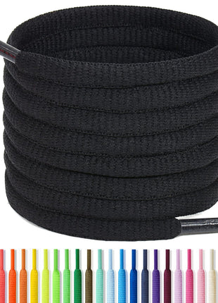 Handshop Half Round Shoelaces 1/4 inch - Oval Shoe Laces Replacements For Sneakers and Athletic Shoes Sports Black 45.3 inch (115cm)