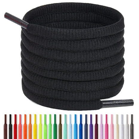 Handshop Half Round Shoelaces 1/4 inch - Oval Shoe Laces Replacements For Sneakers and Athletic Shoes Sports Black 45.3 inch (115cm)