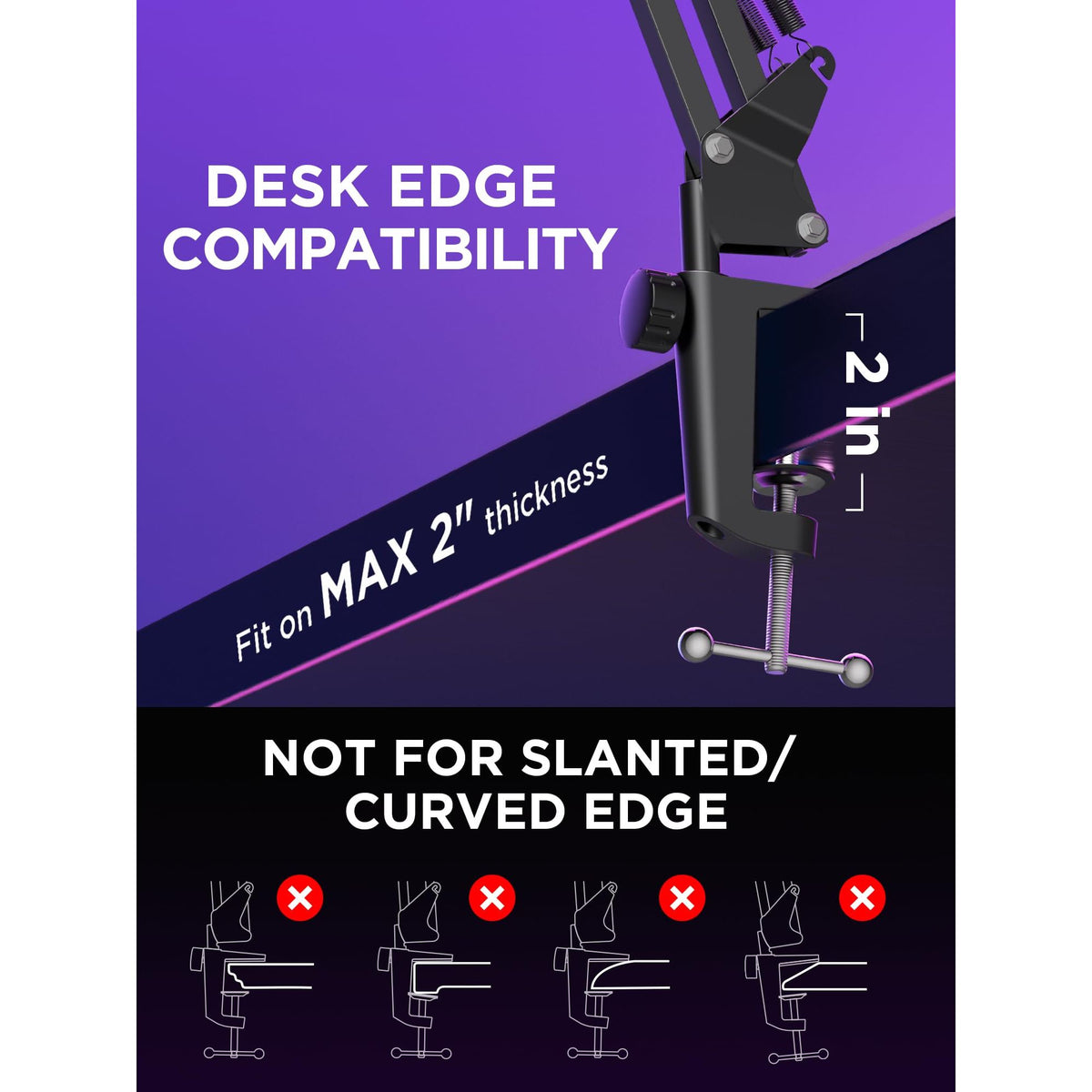 InnoGear Boom Arm Microphone Mic Stand for Blue Yeti HyperX QuadCast SoloCast Snowball Fifine Shure SM7B and other Mic, Medium
