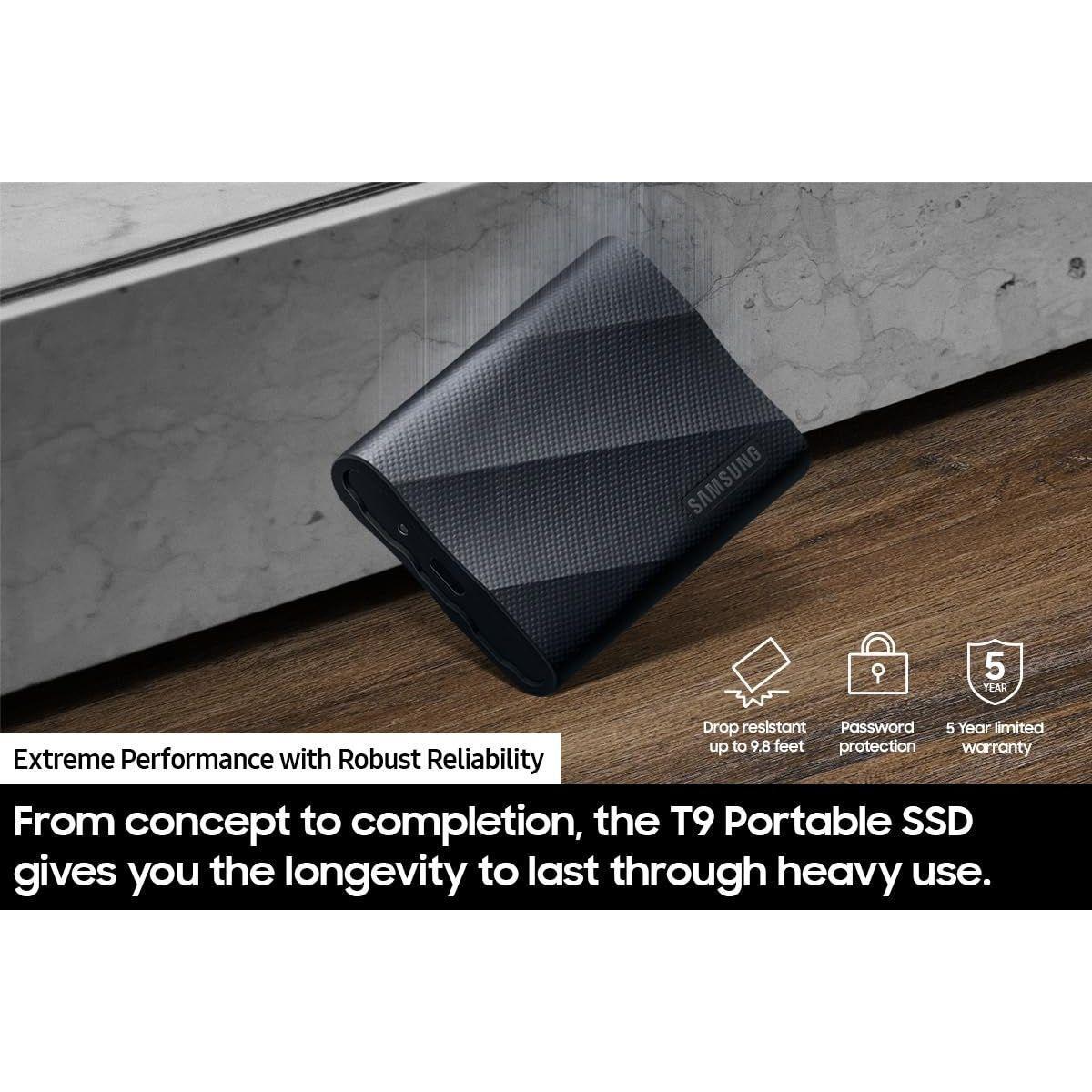 Samsung T9 Portable SSD 1TB, USB 3.2 Gen 2x2 External Solid State Drive, Seq. Read Speeds Up to 2,000MB/s for Gaming, Students and Professionals, MU-PG1T0B/AM, Black