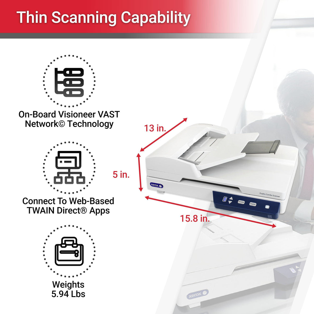 Xerox XD-COMBO Duplex Combo Flatbed Document Scanner for PC and Mac, Automatic Document Feeder (ADF)