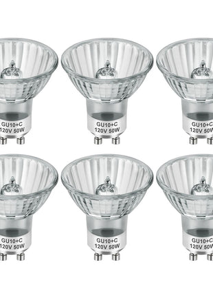 SerBion GU10 120V 50W Halogen Light Bulbs for Track and Range Hood, GU10+C Candle Warmer Lamp with Dimmable, 2700K Warm White, 6000+Hours Long-Lasting Pack of 6
