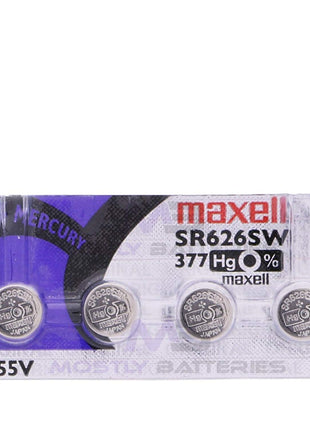 Maxell 377 SR626SW 1.55 Volt Silver Oxide Watch Batteries Factory Hologram (4 Batteries)