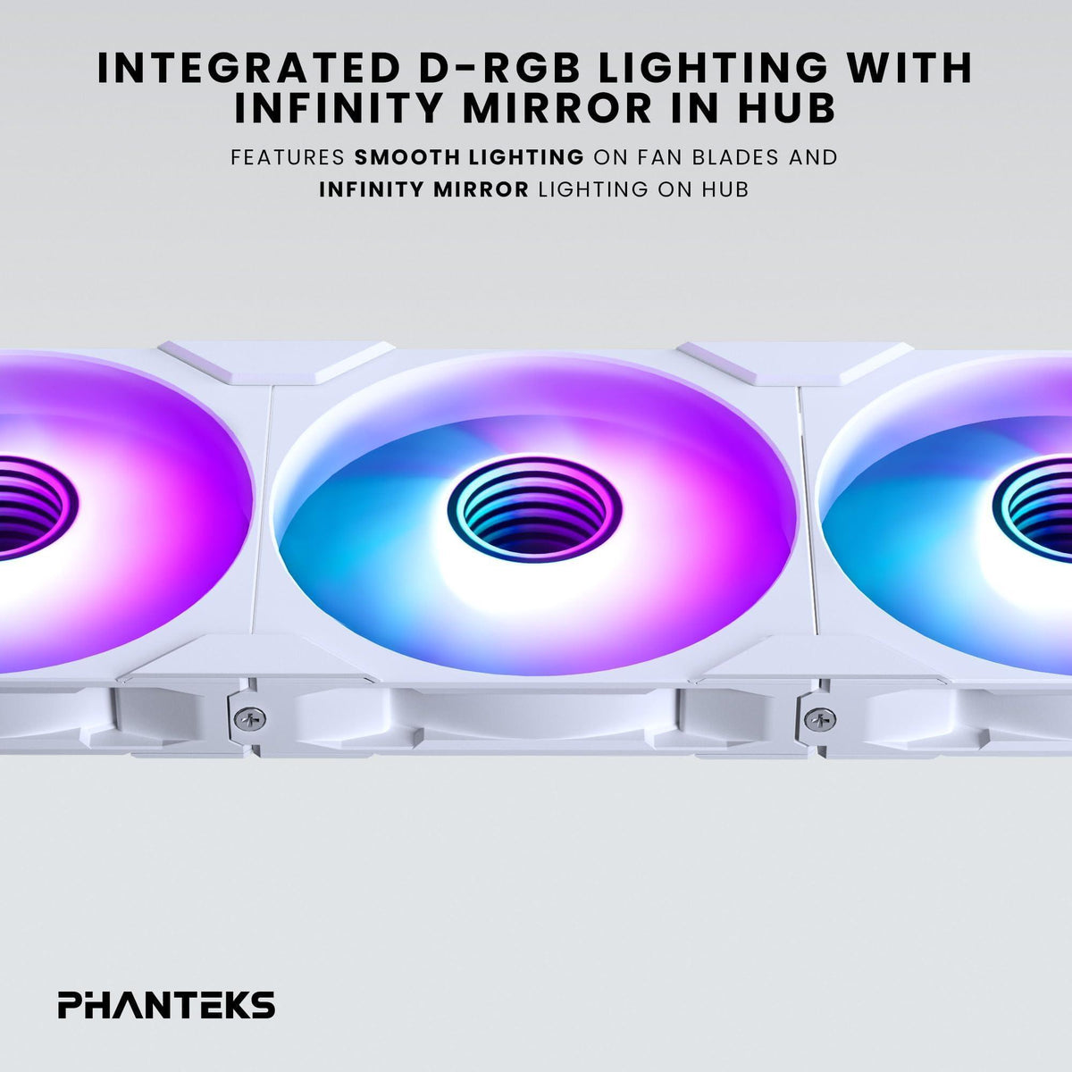 Phanteks M25-140 Gen2 Reversed Blade Triple Pack, 3X 140mm ARGB High Performance Cooling Fans, Daisy-Chain Unified Fan Frame, Infinity Mirror hub, Single Cable Connection, White