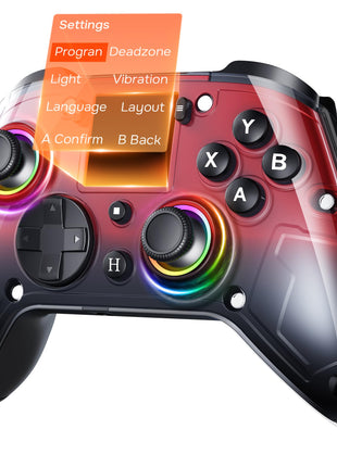 GUSGU G7 Wireless Gaming Controller with Interactive Screen, 1000Hz Polling Rate, Hall Joysticks & Triggers, 4 Programmable Buttons, Compatible with PC, Switch1, PS4, iOS, Android, Red