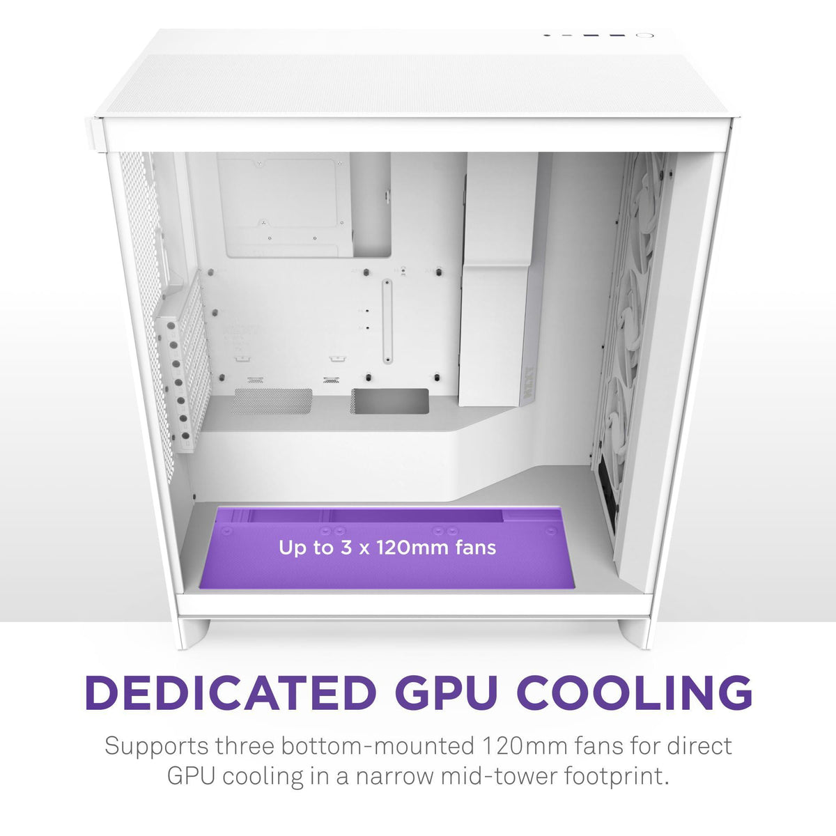 NZXT H7 Flow RGB | Mid-Tower ATX Airflow Case with 360mm RGB Single Frame Fan | Supports Bottom Fans for Direct GPU Cooling | Cable Management | White