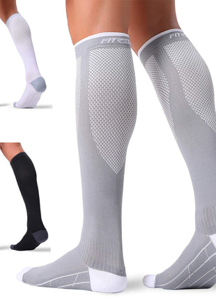 FITRELL 3 Pairs Compression Socks for Women and Men 20-30mmHg- Circulation and Muscle Support Socks for Travel, Running, Nurse, Knee High, Medical Black+White+Grey Small-Medium