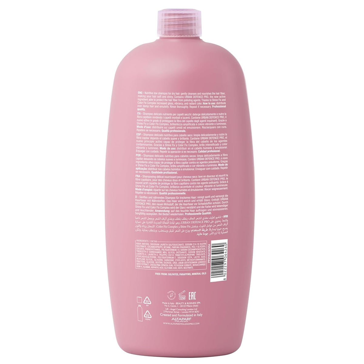 Alfaparf Milano professional Moisture Nutritive Shampoo for Dry & Frizzy Hair - Sufate, Paraben and Paraffin Free, Safe on Color Treated Hair with Vitamin E, Repairs Frizzy Hair (1000ml)