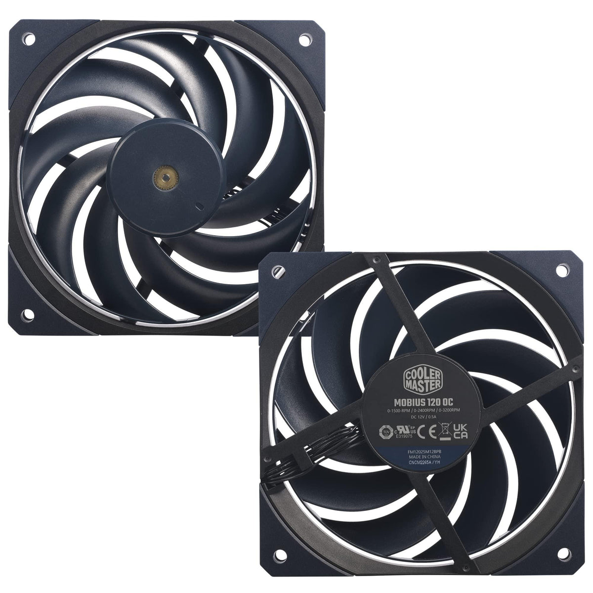 Cooler Master Mobius 120 OC High Performance Interconnecting Ring Blade Fan, PWM Fan Speed Toggle, Metal Motor Hub, Double Ball Bearing for PC Case, Liquid and Air Cooler (MFZ-M2NN-32NPK-R1), Black
